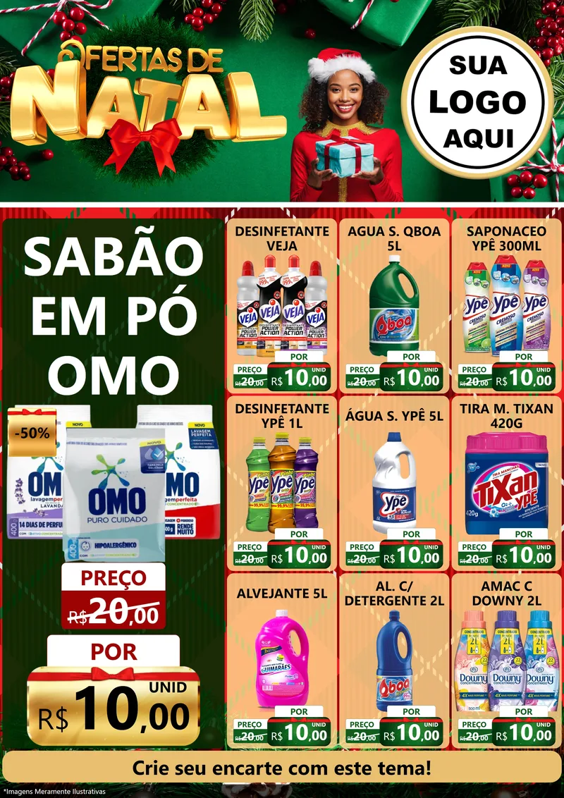 Modelo de Encarte para Encarte A4 Vertical com o tema Ofertas de Natal para Produtos de Limpeza