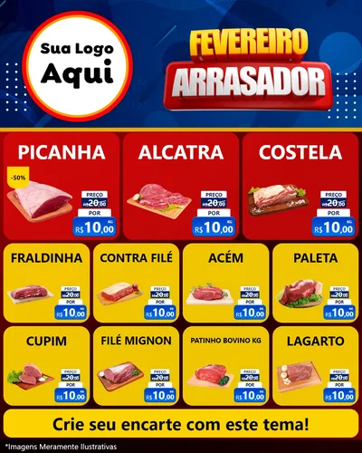 Modelo de Rede Social para Feed Instagram com o tema Fevereiro Arrasador para Açougue