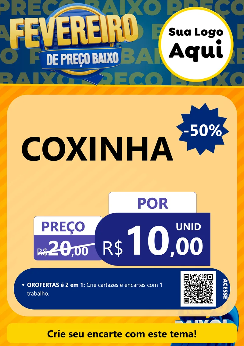 Modelo de Cartaz para Cartaz A4 Vertical com o tema Fevereiro de Preço Baixo para Salgadaria