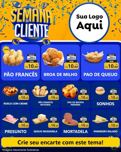 Modelo de Rede Social para Feed Instagram com o tema Semana do Cliente para Padaria