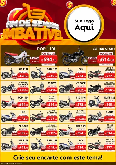 Modelo de Encarte para Encarte A4 Vertical com o tema Fim de Semana Imbatível para Concessionaria de Motos