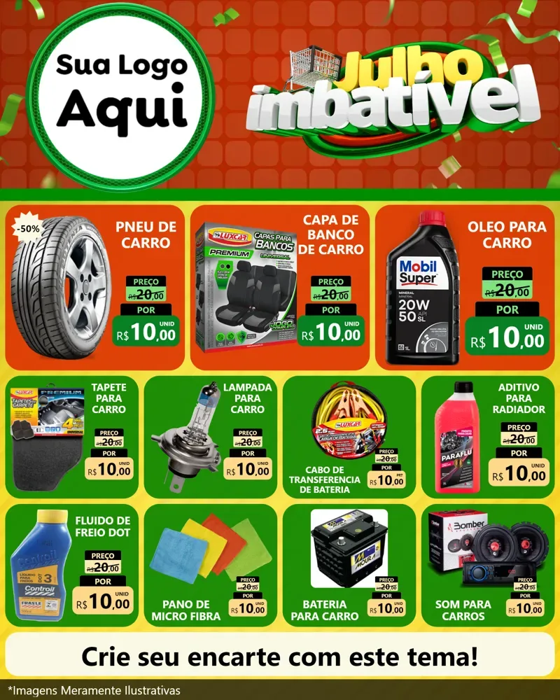 Modelo de Rede Social para Feed Instagram com o tema Julho Imbatível para Auto peças