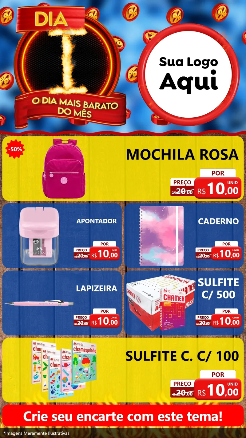 Modelo de TV para TV Vertical com o tema Dia I - O Dia Mais Barato Do Mês para Papelaria