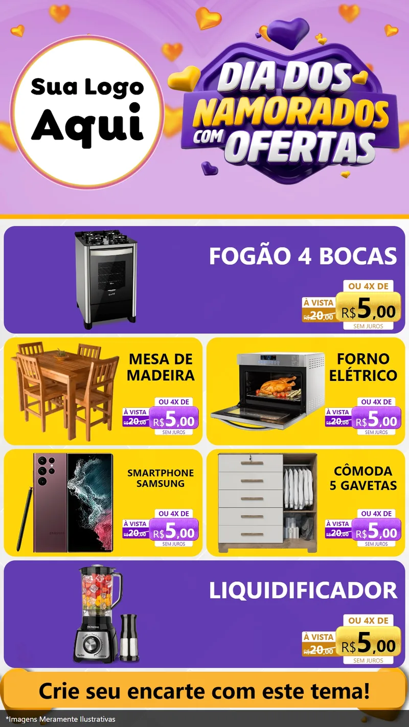 Modelo de TV para TV Vertical com o tema Dia Dos Namorados Com Ofertas para Móveis e Eletro