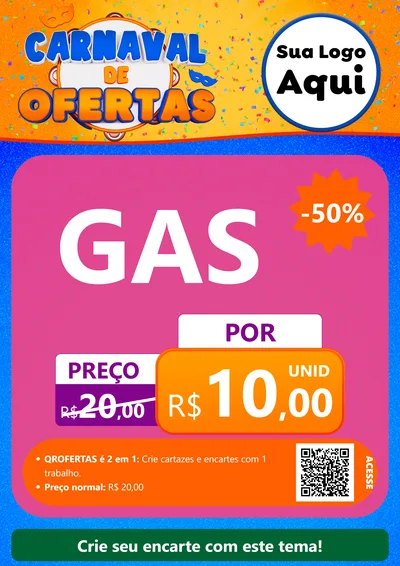 Modelo de Cartaz para Cartaz A4 Vertical com o tema Carnaval de Ofertas para Água e gás