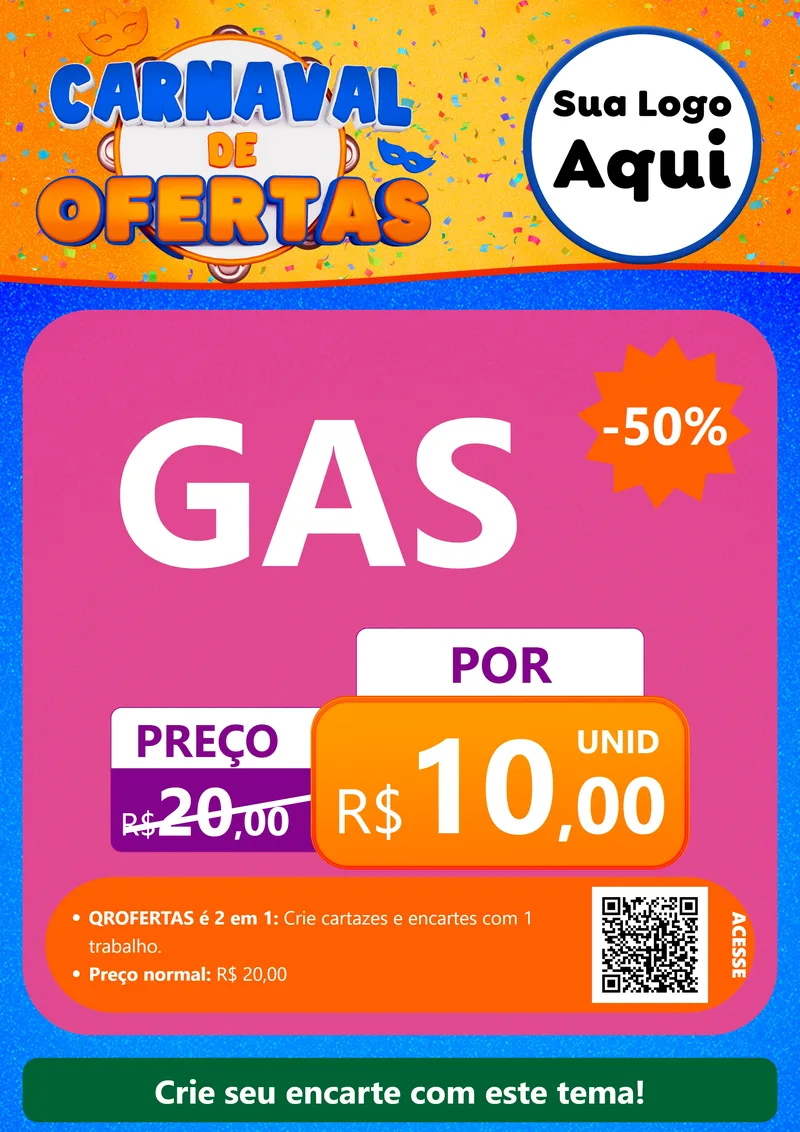 Modelo de Cartaz para Cartaz A4 Vertical com o tema Carnaval de Ofertas para Água e gás