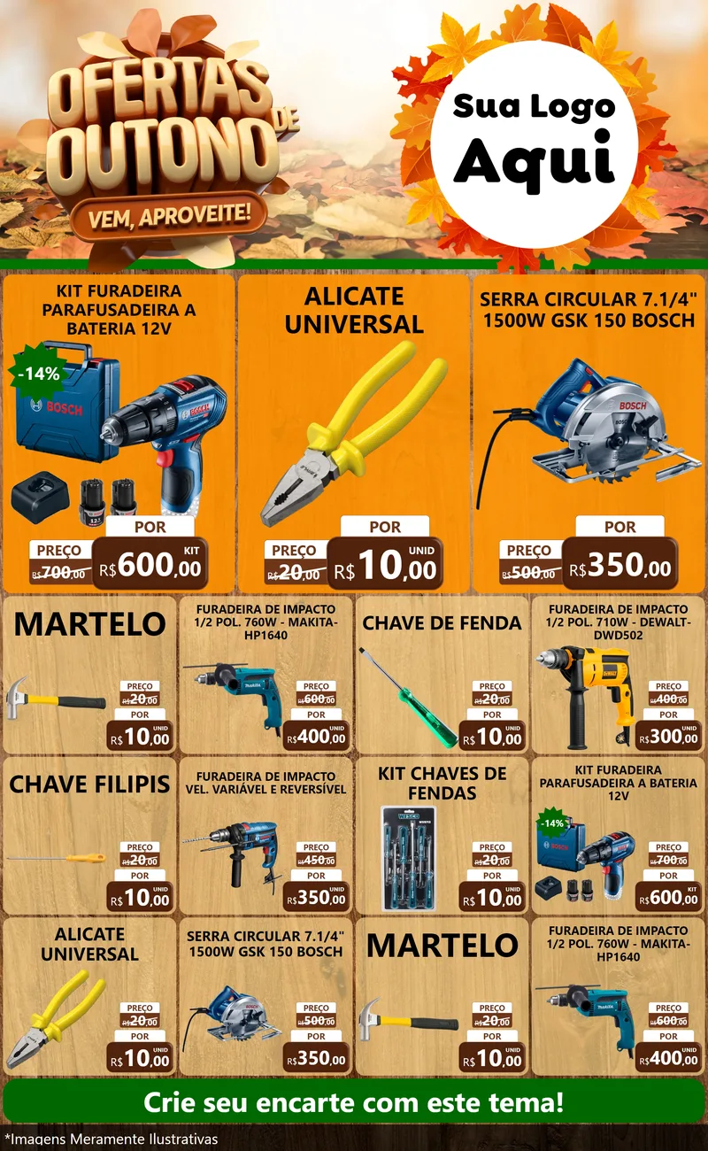 Modelo de Encarte para Encarte Grande com o tema Ofertas de Outono - Vem, Aproveite! para Maquinas e Ferramentas