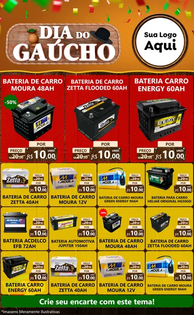Modelo de Encarte para Encarte Grande com o tema Dia do Gaúcho para Baterias Elétricas