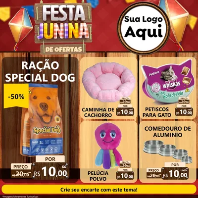 Modelo de Rede Social para Feed Facebook com o tema Festa Junina de Ofertas para Pet Shop