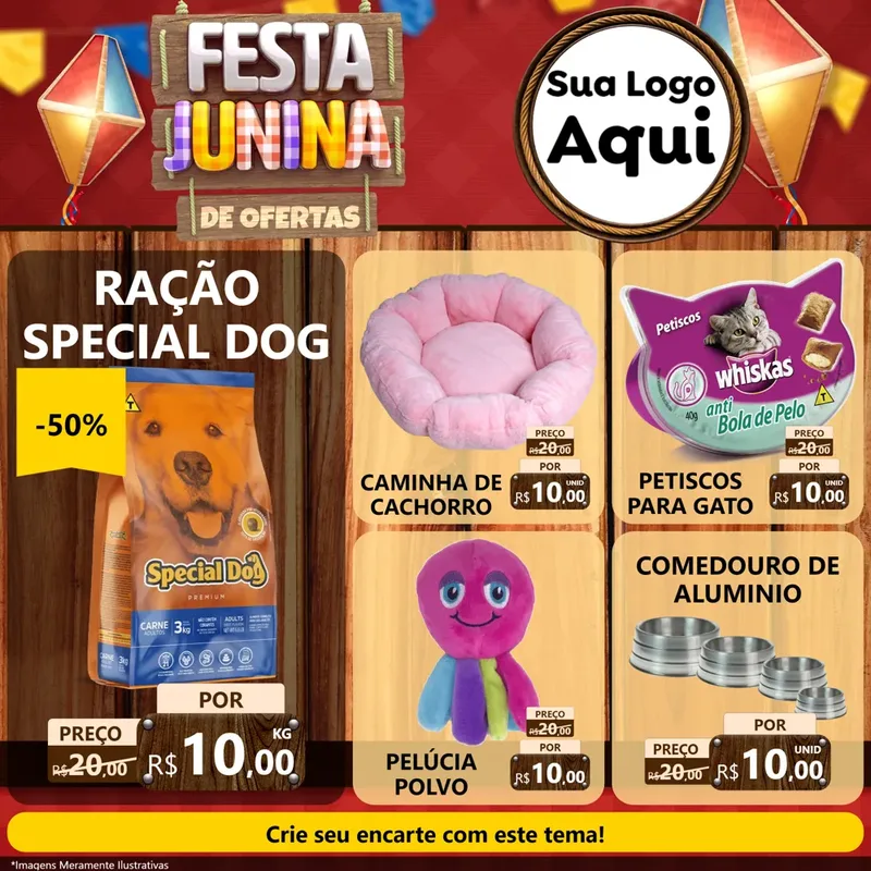 Modelo de Rede Social para Feed Facebook com o tema Festa Junina de Ofertas para Pet Shop