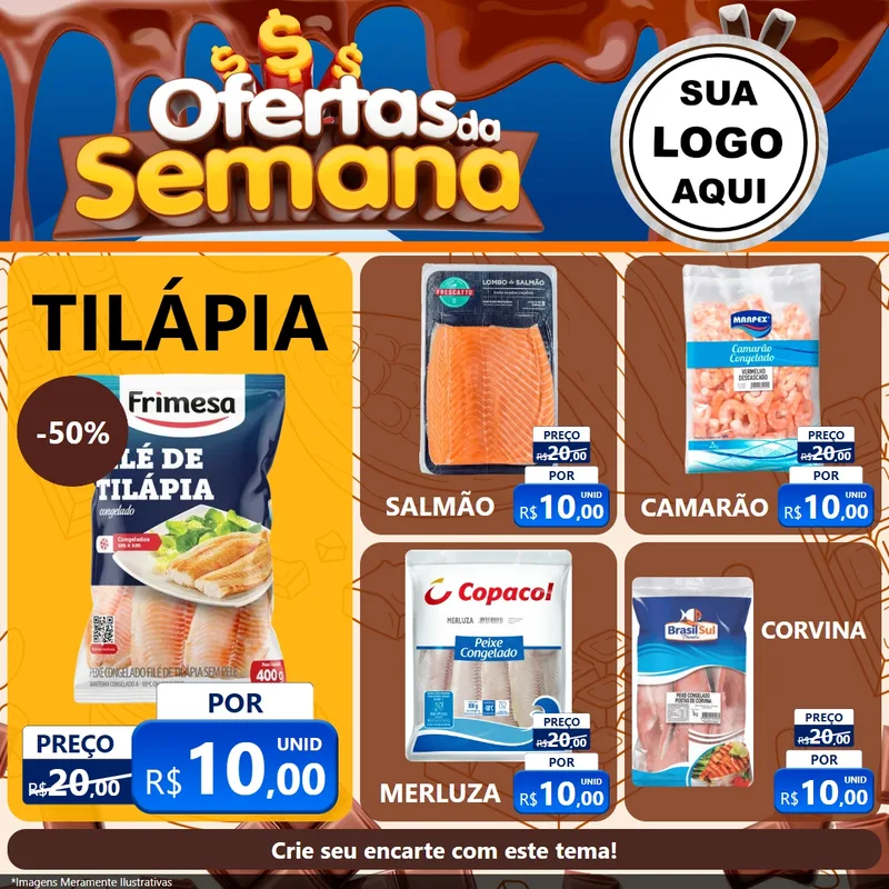 Modelo de Rede Social para Feed Facebook com o tema Ofertas da Semana - Páscoa para Peixaria