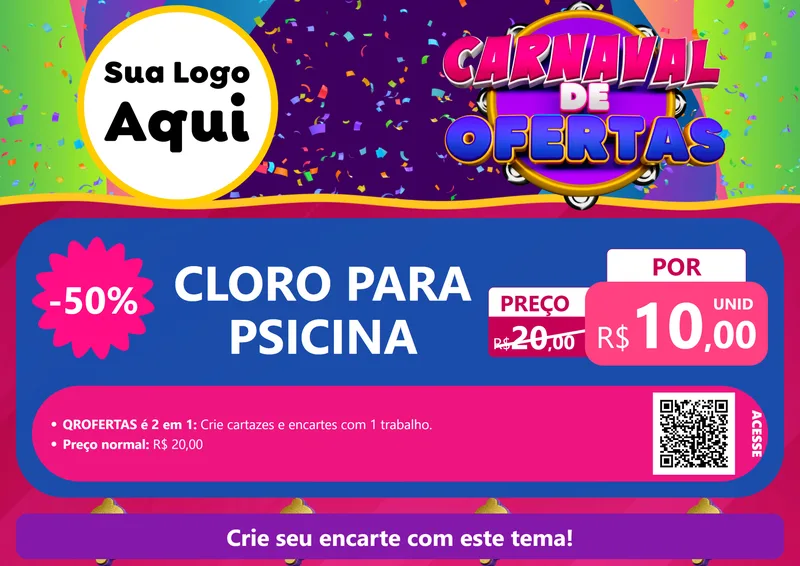 Modelo de Cartaz para Cartaz A4 Horizontal com o tema Carnaval de Ofertas para Produtos para Piscina