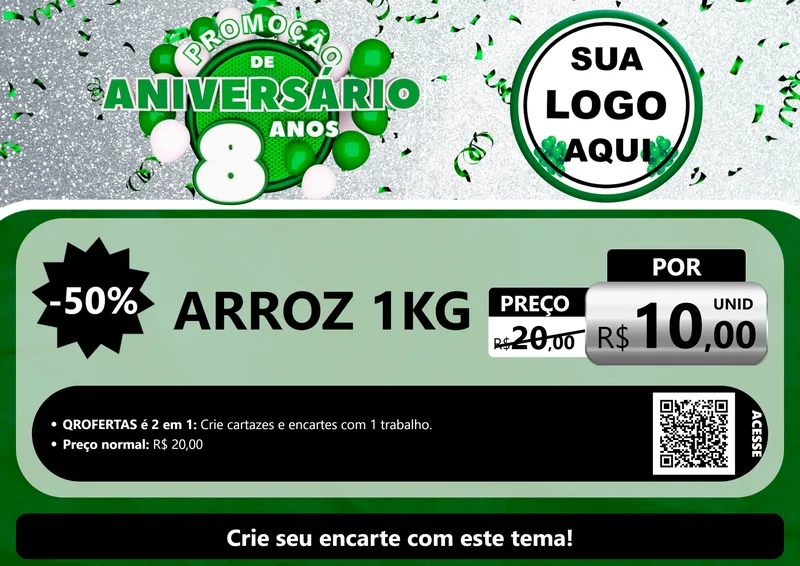 Modelo de Cartaz para Cartaz A4 Horizontal com o tema Promoção de Aniversário - 8 Anos para Supermercado