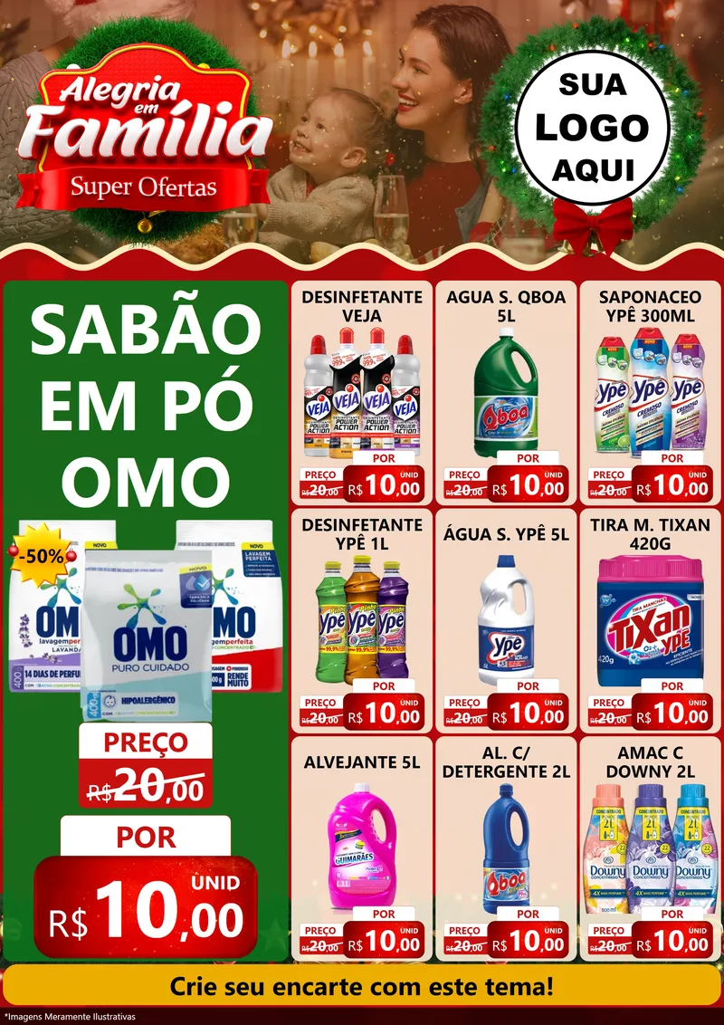 Modelo de Encarte para Encarte A4 Vertical com o tema Alegria Em Família - Super Ofertas para Produtos de Limpeza