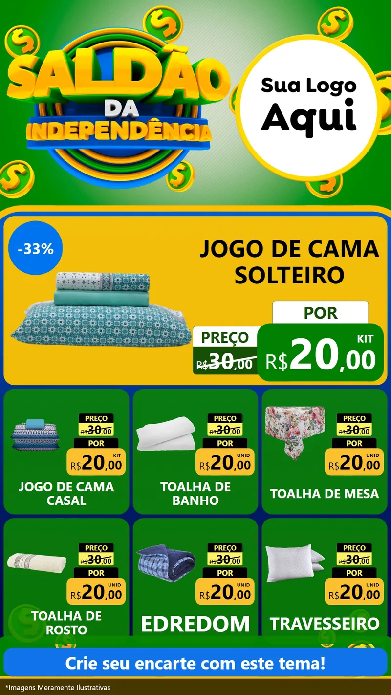 Modelo de Rede Social para Stories com o tema Saldão da Indepêndencia para Cama, Mesa e Banho