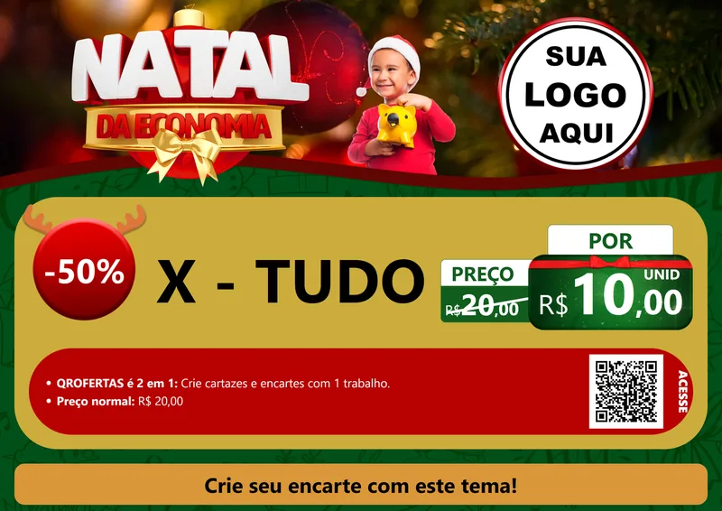 Modelo de Cartaz para Cartaz A4 Horizontal com o tema Natal da Economia para Hamburgueria