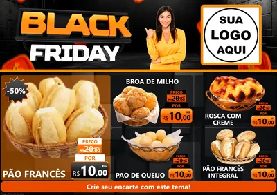 Modelo de Encarte para Encarte A4 Horizontal com o tema Black Friday para Padaria