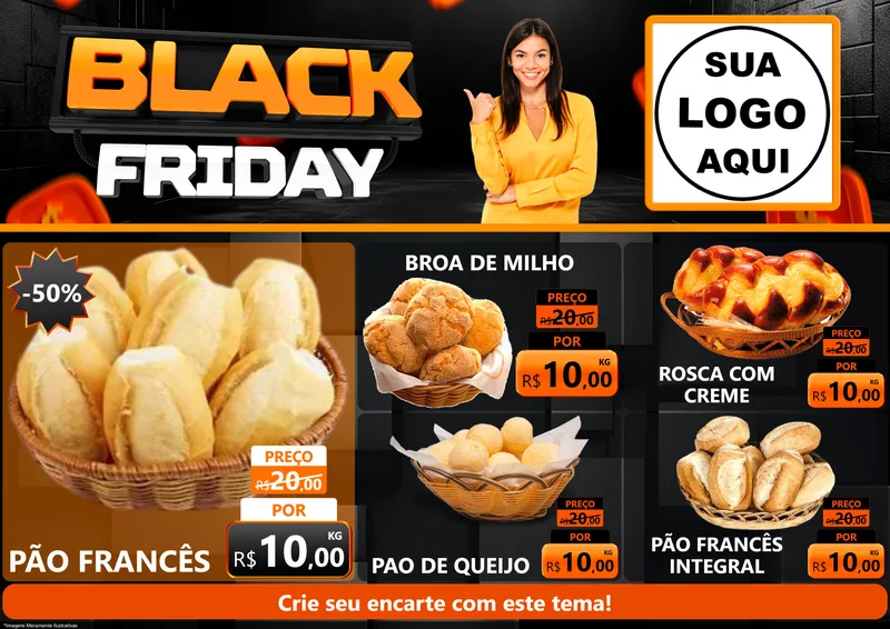 Modelo de Encarte para Encarte A4 Horizontal com o tema Black Friday para Padaria