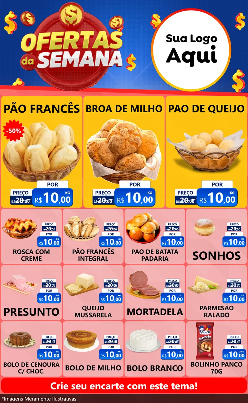 Modelo de Encarte para Encarte Grande com o tema Ofertas Da Semana para Padaria