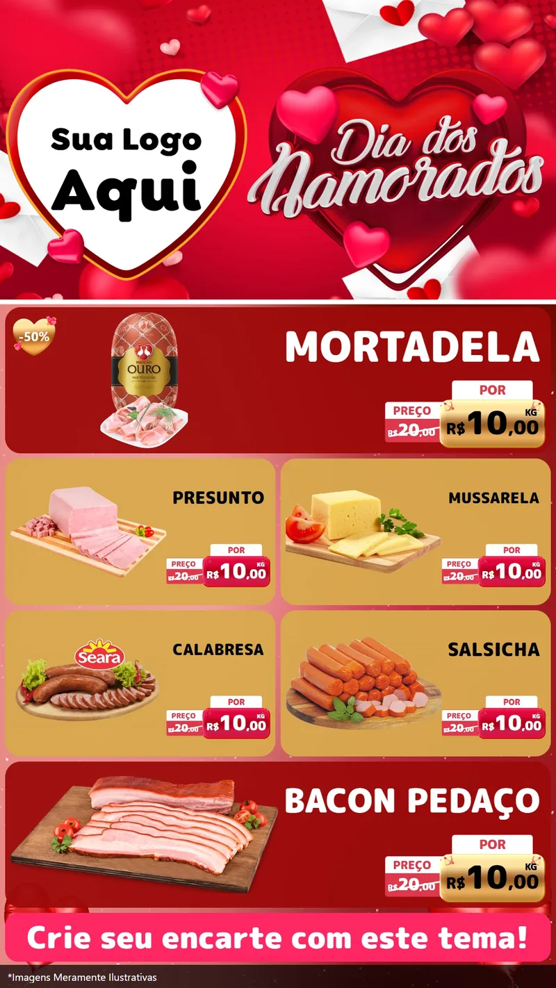 Modelo de TV para TV Vertical com o tema Dia Dos Namorados para Frios e Laticínios