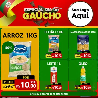 Modelo de Rede Social para Feed Facebook com o tema Especial Dia do Gaúcho para Supermercado
