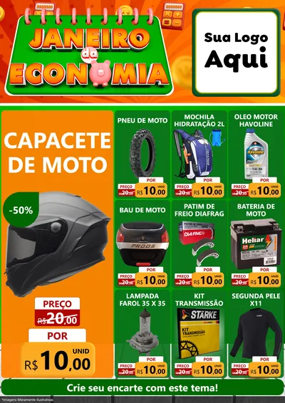 Modelo de Encarte para Encarte A4 Vertical com o tema Janeiro da Economia para Moto peças