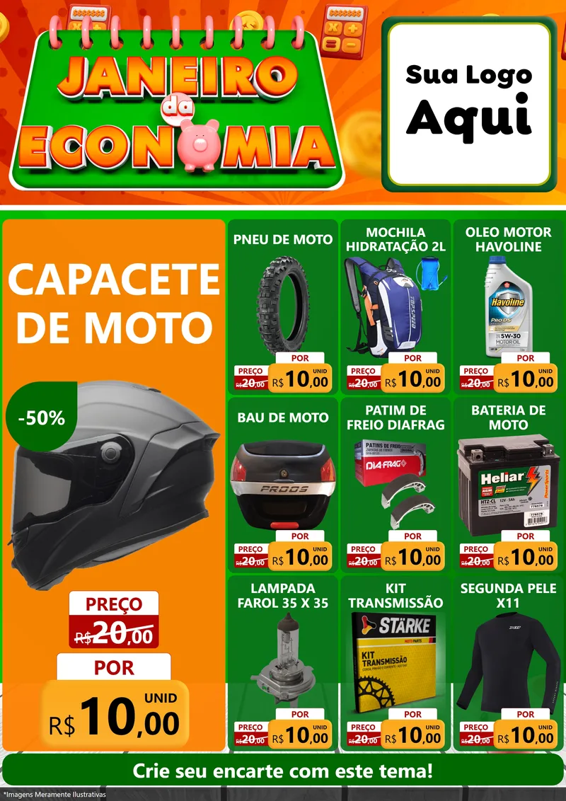 Modelo de Encarte para Encarte A4 Vertical com o tema Janeiro da Economia para Moto peças