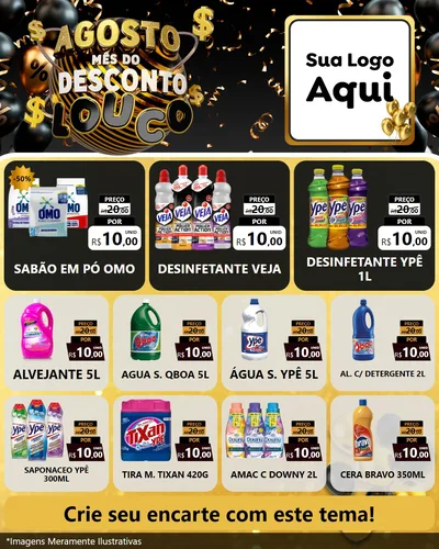 Modelo de Rede Social para Feed Instagram com o tema Agosto Mês do Desconto Louco para Produtos de Limpeza