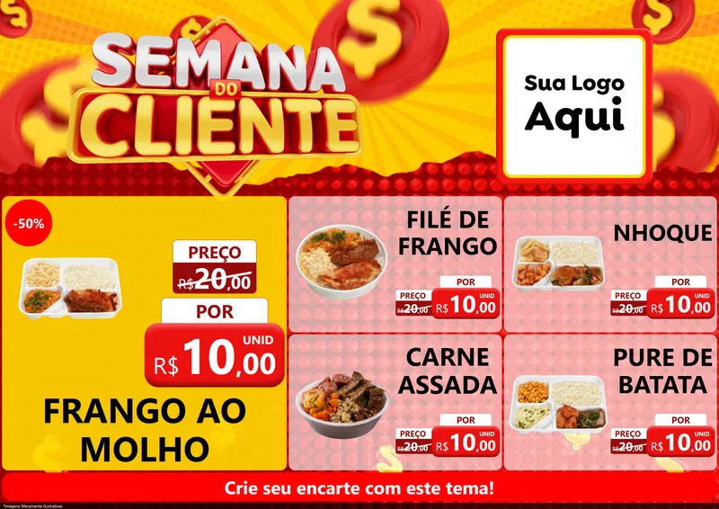Modelo de Encarte para Encarte A4 Horizontal com o tema Semana do Cliente para Restaurante