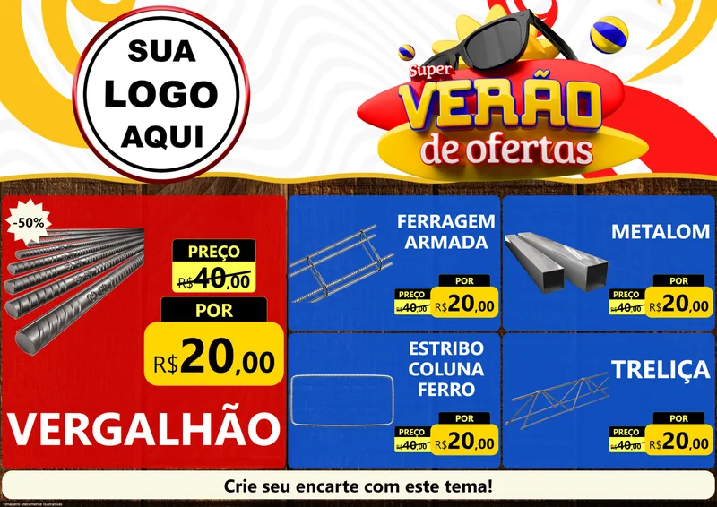 Modelo de Encarte para Encarte A4 Horizontal com o tema Super Verão de Ofertas para Ferragens