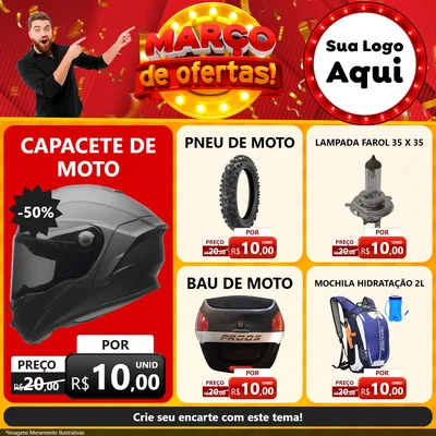 Modelo de Rede Social para Feed Facebook com o tema Março de Ofertas! para Moto peças