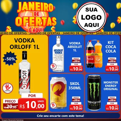 Modelo de Rede Social para Feed Facebook com o tema Janeiro de Ofertas É Aqui! para Distribuidora de bebidas
