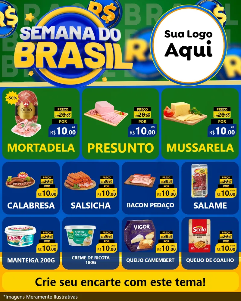 Modelo de Rede Social para Feed Instagram com o tema Semana Do Brasil para Frios e Laticínios