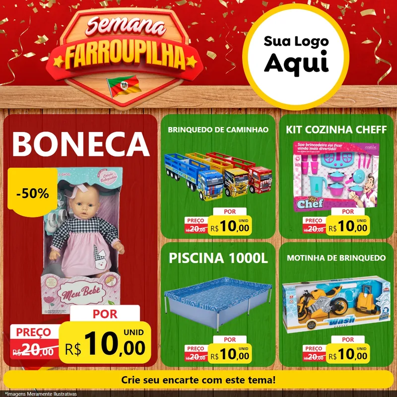 Modelo de Rede Social para Feed Facebook com o tema Semana Farroupilha para Brinquedos