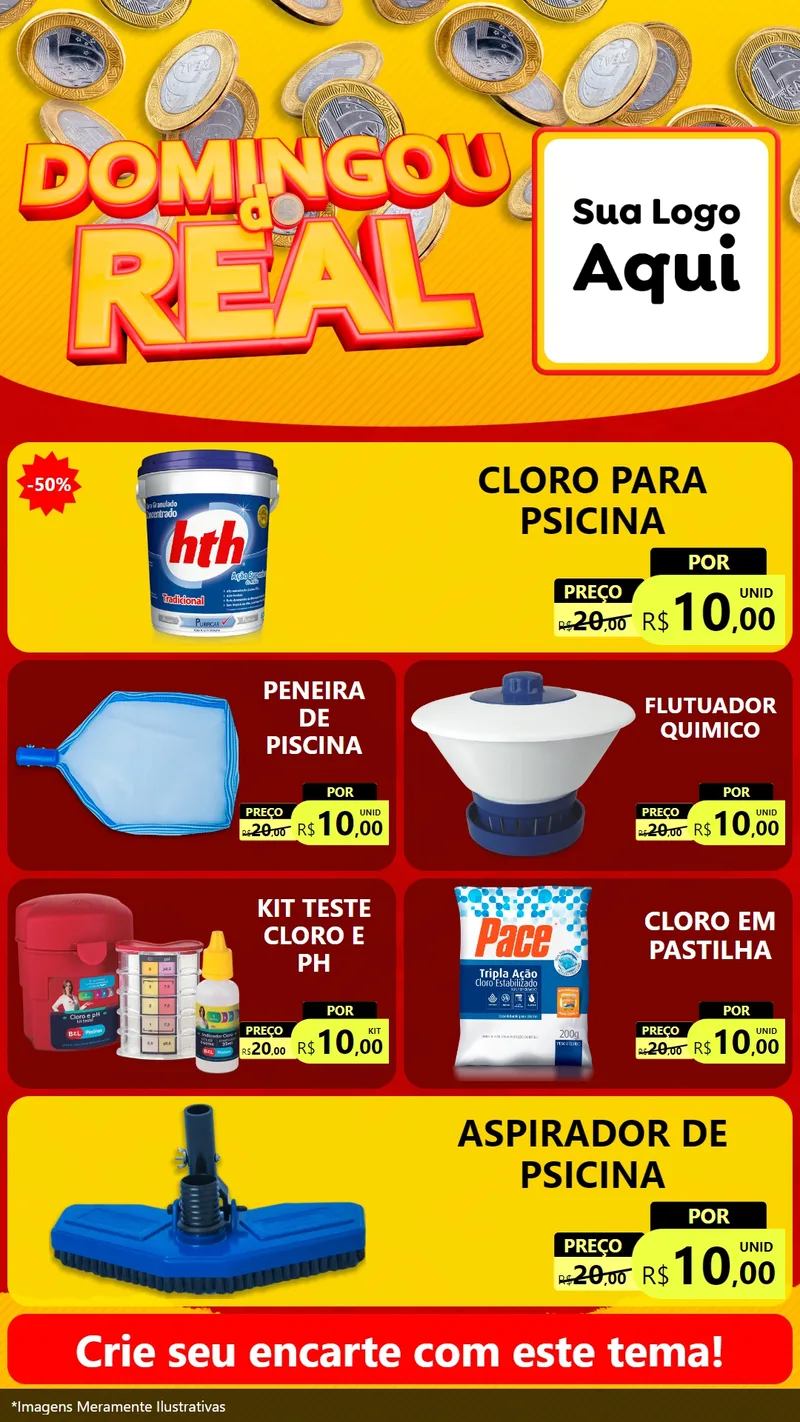 Modelo de TV para TV Vertical com o tema Domingou do Real para Produtos para Piscina