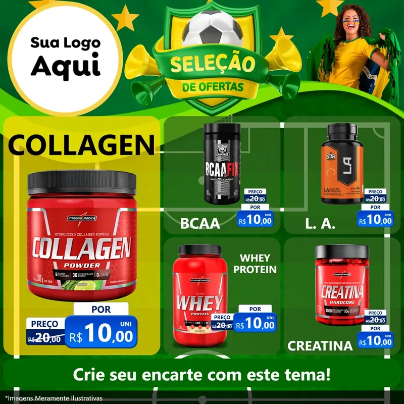 Modelo de Rede Social para Feed Facebook com o tema Seleção de Ofertas - Copa para Suplementos alimentares