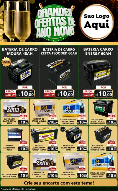 Modelo de Encarte para Encarte Grande com o tema Grandes Ofertas de Ano Novo para Baterias Elétricas