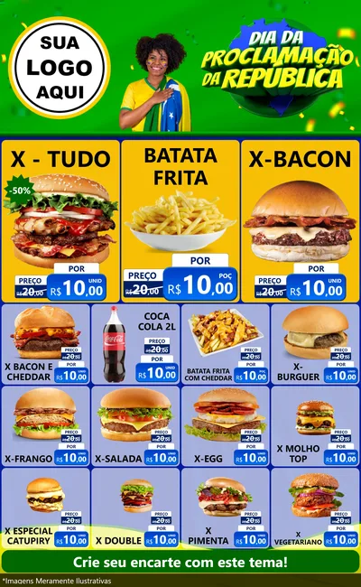 Modelo de Encarte para Encarte Grande com o tema Dia Da Proclamação Da República para Hamburgueria
