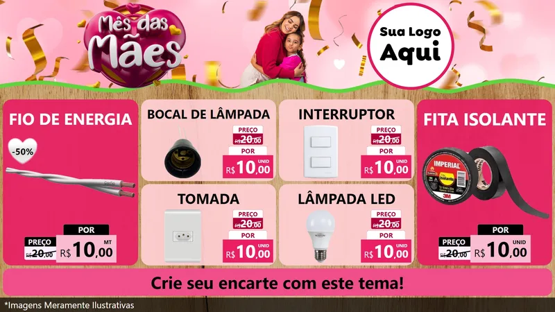 Modelo de TV para TV Horizontal com o tema Mês das Mães para Materiais Elétricos