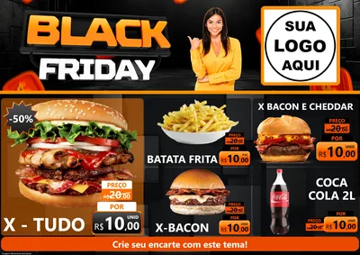 Modelo de Encarte para Encarte A4 Horizontal com o tema Black Friday para Hamburgueria