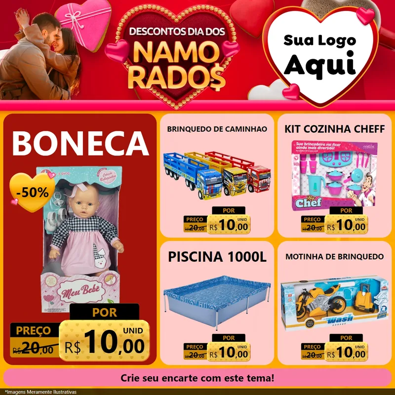 Modelo de Rede Social para Feed Facebook com o tema Descontos Dia dos Namorados para Brinquedos