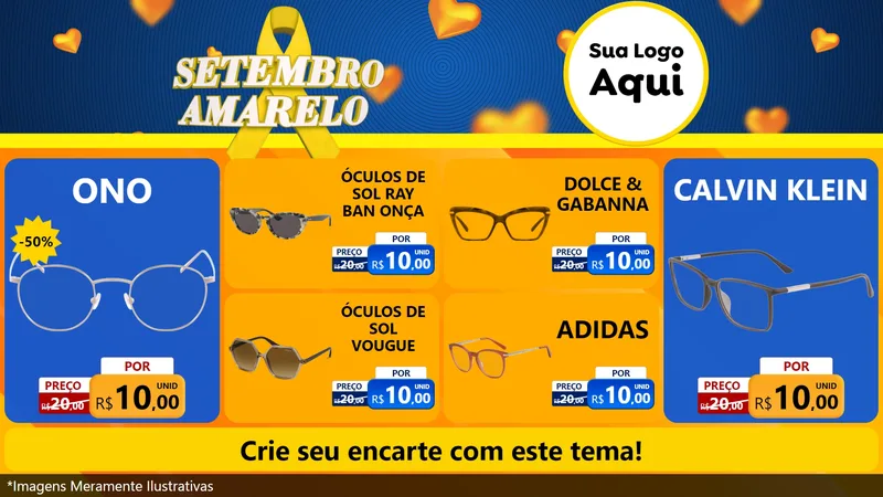 Modelo de TV para TV Horizontal com o tema Setembro Amarelo para Óticas