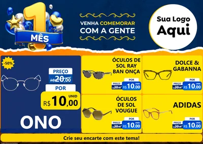 Modelo de Encarte para Encarte A4 Horizontal com o tema Um Mês de Aniversário para Óticas