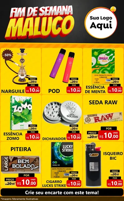 Modelo de Encarte para Encarte Grande com o tema Final de Semana Maluco para Tabacaria
