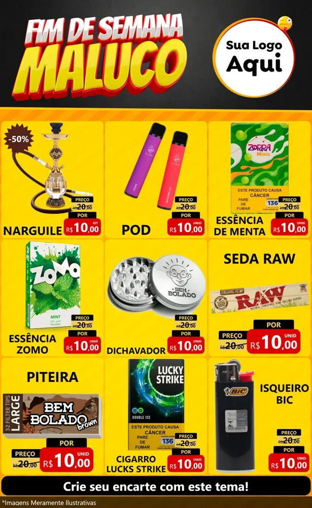 Modelo de Encarte para Encarte Grande com o tema Final de Semana Maluco para Tabacaria