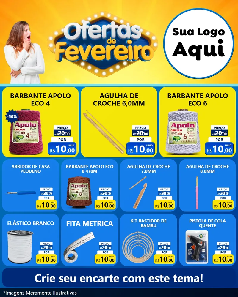 Modelo de Rede Social para Feed Instagram com o tema Ofertas de Fevereiro para Armarinho e Aviamentos