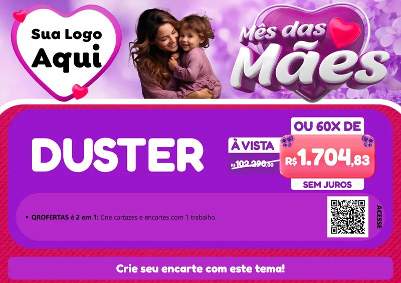 Modelo de Cartaz para Cartaz A4 Horizontal com o tema Mês das Mães para Concessionaria de Carros
