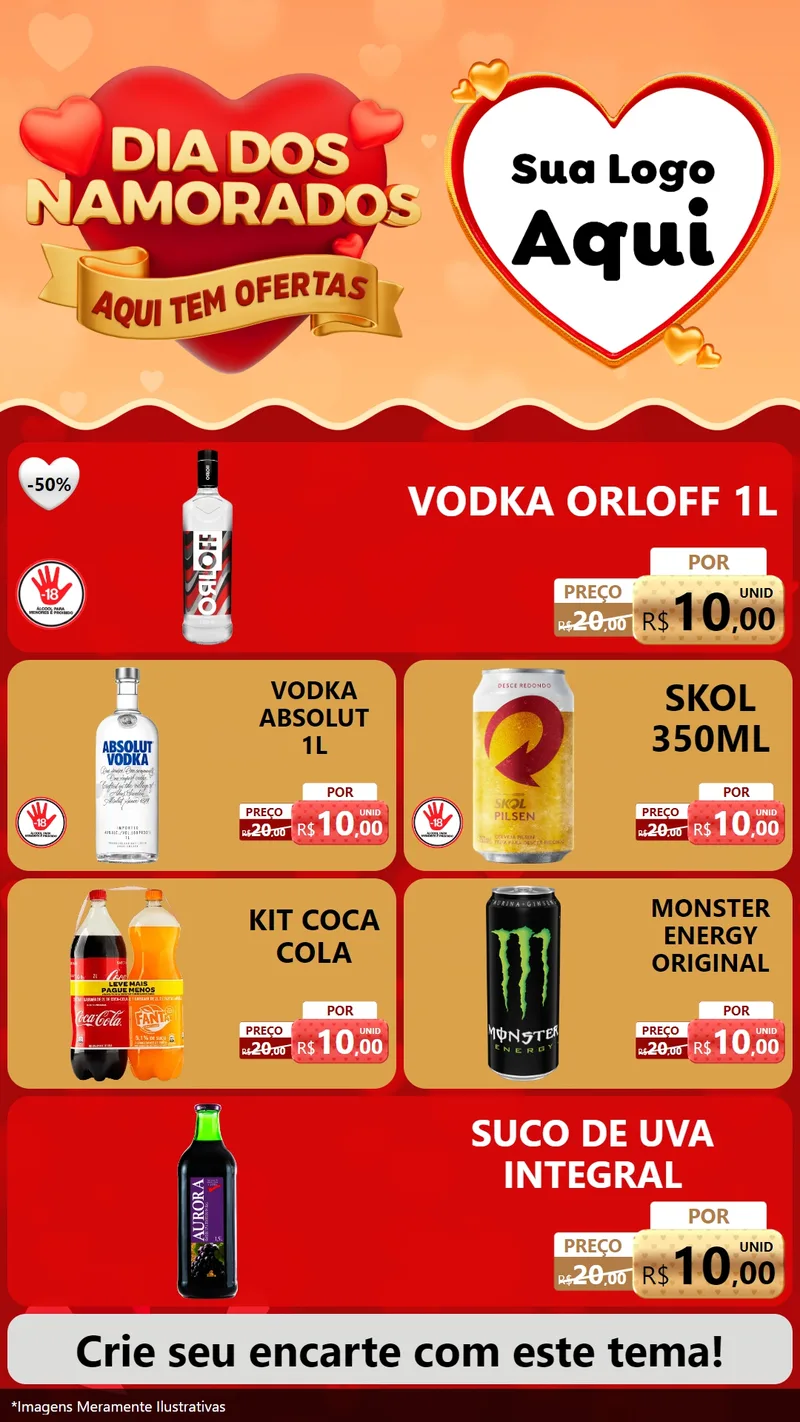 Modelo de TV para TV Vertical com o tema Dia dos Namorados - Aqui Tem Ofertas para Distribuidora de bebidas
