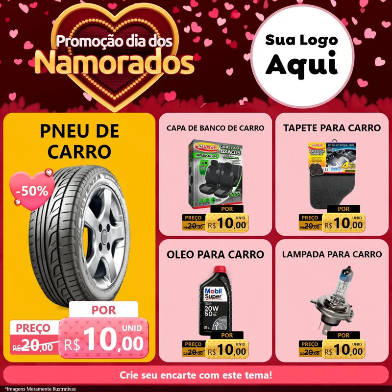 Modelo de Rede Social para Feed Facebook com o tema Promoção Dia Dos Namorados para Auto peças