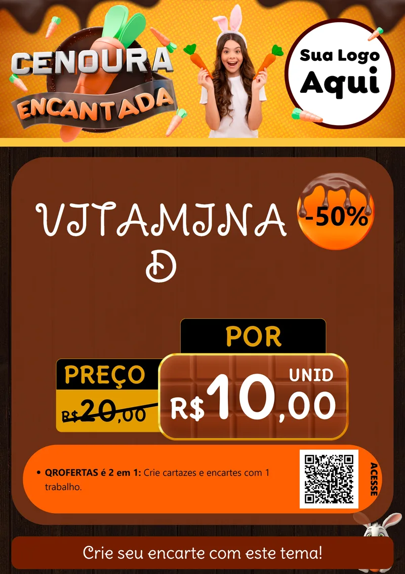 Modelo de Cartaz para Cartaz A4 Vertical com o tema Cenoura Encantada - Páscoa para Farmácia